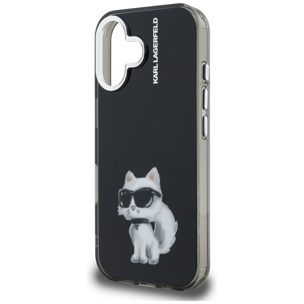 Karl Lagerfeld IML Aquarelle Choupette dėklas iPhone 16 – juodas