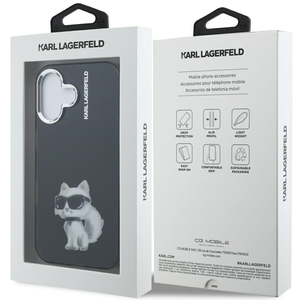 Karl Lagerfeld IML Aquarelle Choupette dėklas iPhone 16 – juodas