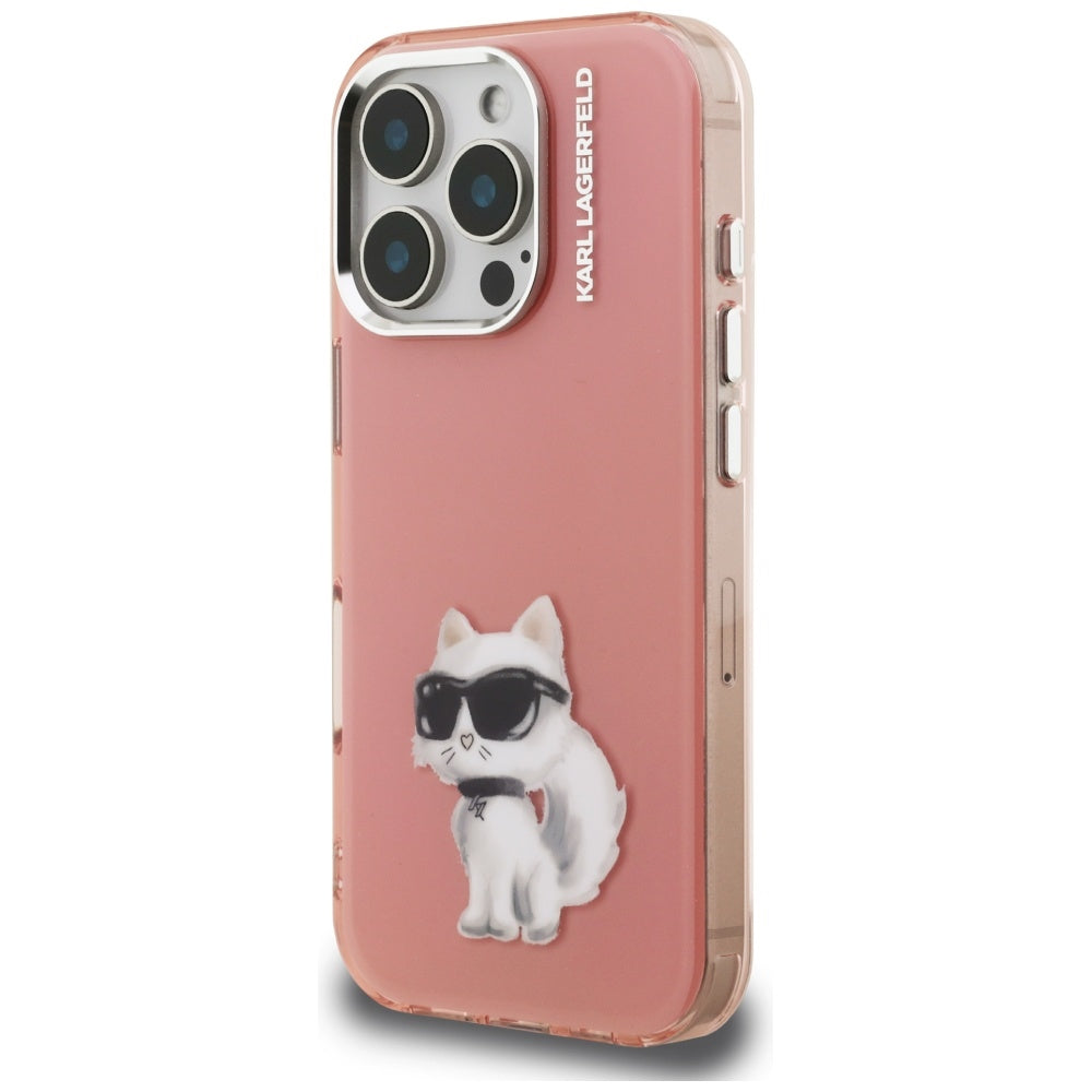 Karl Lagerfeld Choupette dėklas iPhone 16 Pro – rožinis