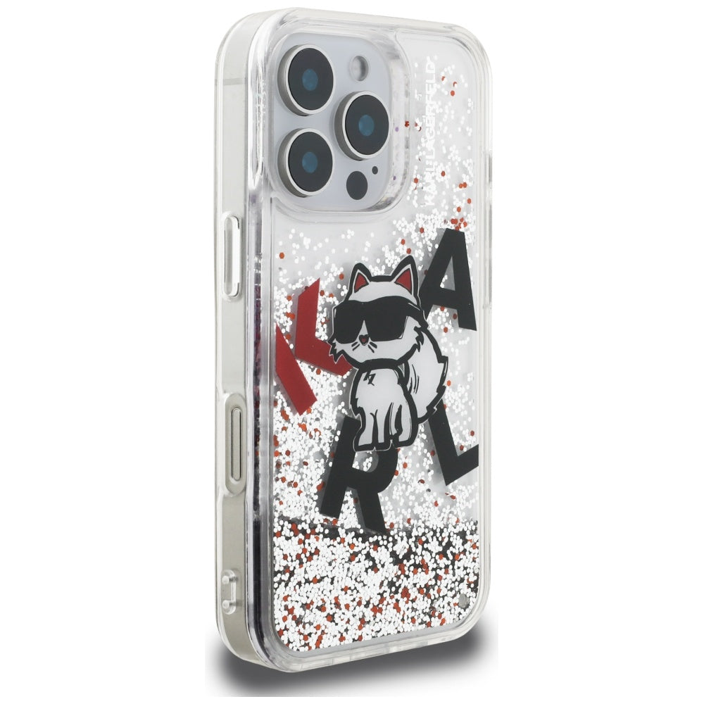 Karl Lagerfeld blizgus dėklas iPhone 16 Pro Max – skaidrus