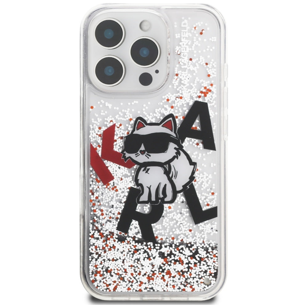 Karl Lagerfeld skaidrus dėklas iPhone 16 Pro – su blizgučiais