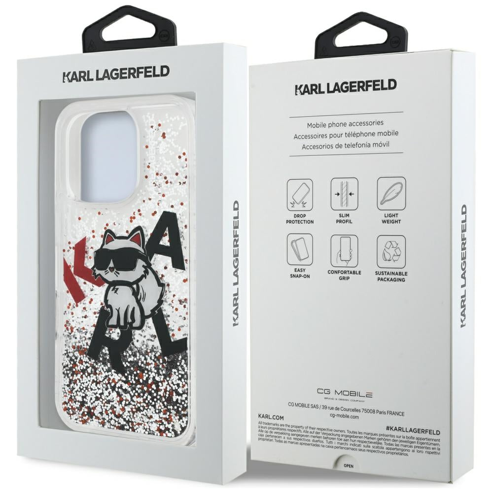 Karl Lagerfeld skaidrus dėklas iPhone 16 Pro – su blizgučiais
