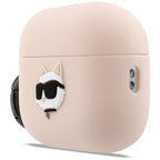 Karl Lagerfeld silikoninė chaupette galvutė 3D dėklas, skirtas AirPods Pro 3 - rožinis
