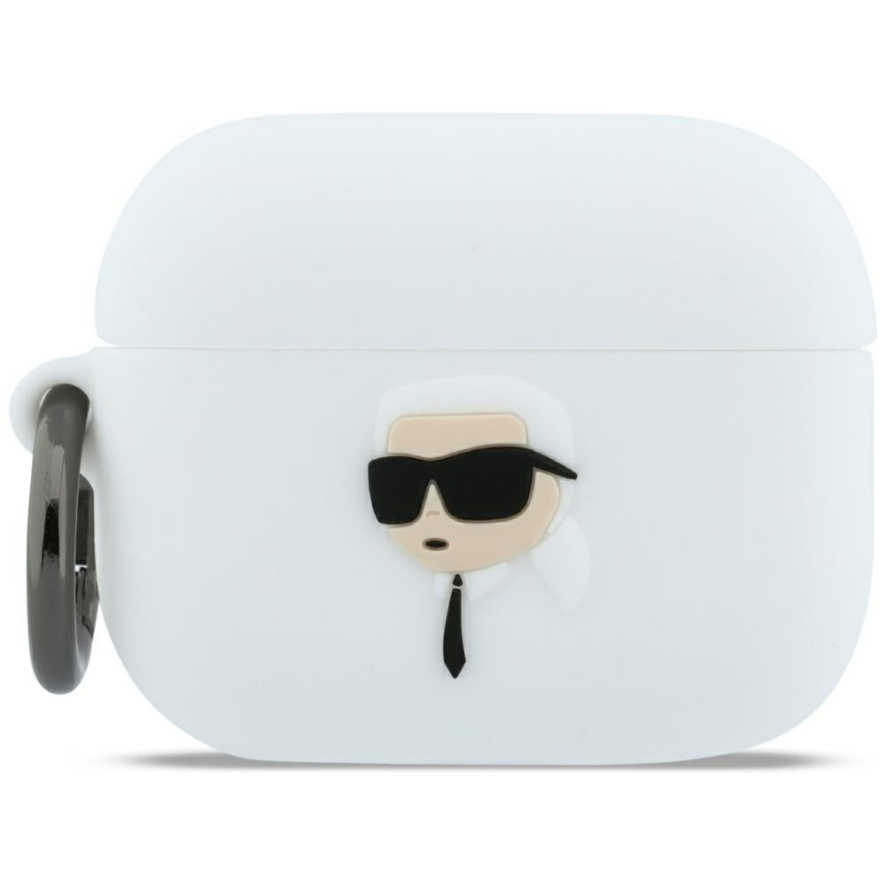 Karl Lagerfeld silikoninis Karl Head 3D dėklas, skirtas AirPods Pro 3 - baltas