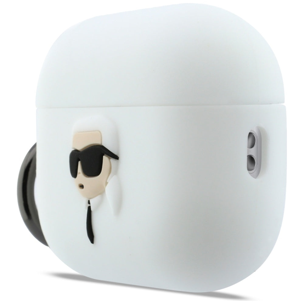 Karl Lagerfeld silikoninis Karl Head 3D dėklas, skirtas AirPods Pro 3 - baltas