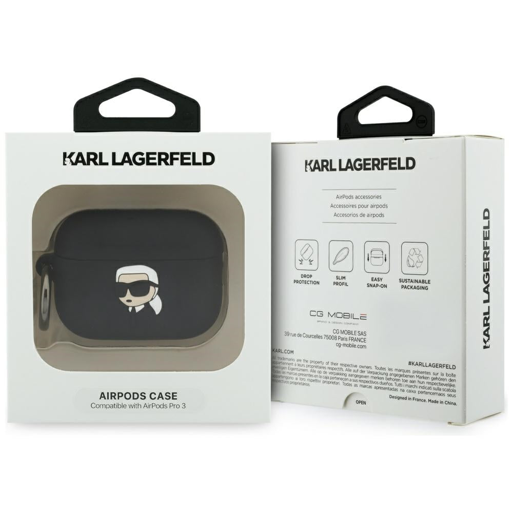 Karl Lagerfeld silikoninis 3D dėklas AirPods Pro 3 – juodas