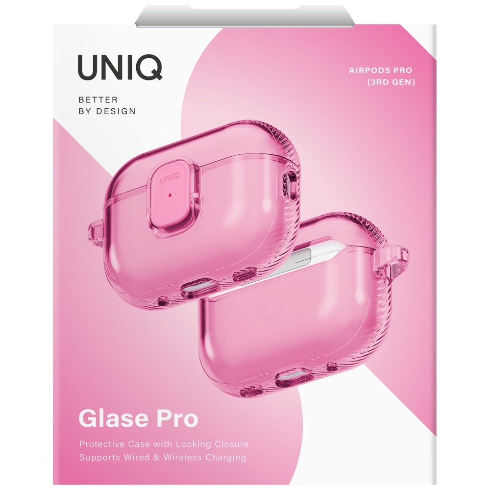 Uniq Glase Pro Lock dėklas AirPods Pro 3 – skaidrus rožinis