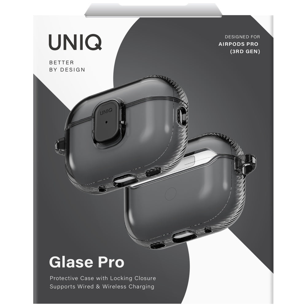 Uniq Glase Pro Lock dėklas AirPods Pro 3 – dūminis
