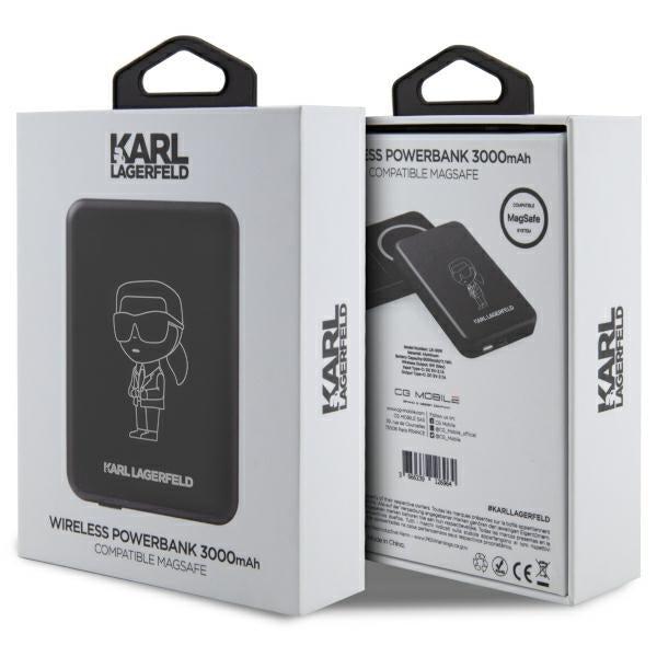 Karl Lagerfeld Ikonik MagSafe 5W 3000mAh indukcinė išorinė baterija - juoda