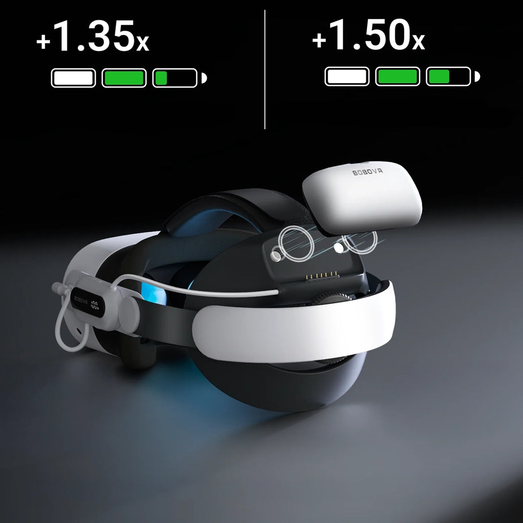 BoboVR E3 Pro galvos dirželis su baterija Meta Quest 3 ir 3S - balta ir juoda -- Meta Quest 3 / Meta Quest 3S