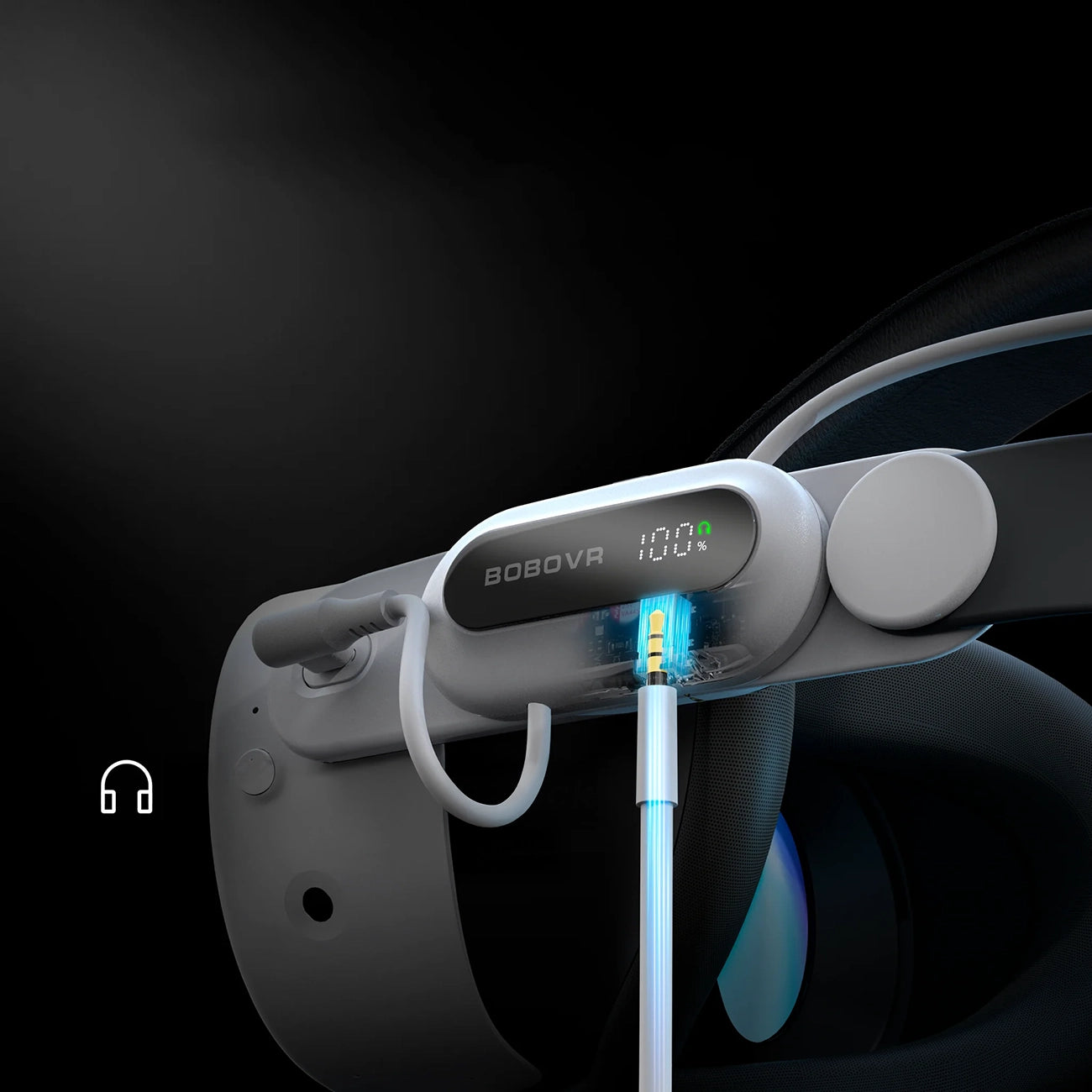 BoboVR E3 Pro galvos dirželis su baterija Meta Quest 3 ir 3S - balta ir juoda -- Meta Quest 3 / Meta Quest 3S