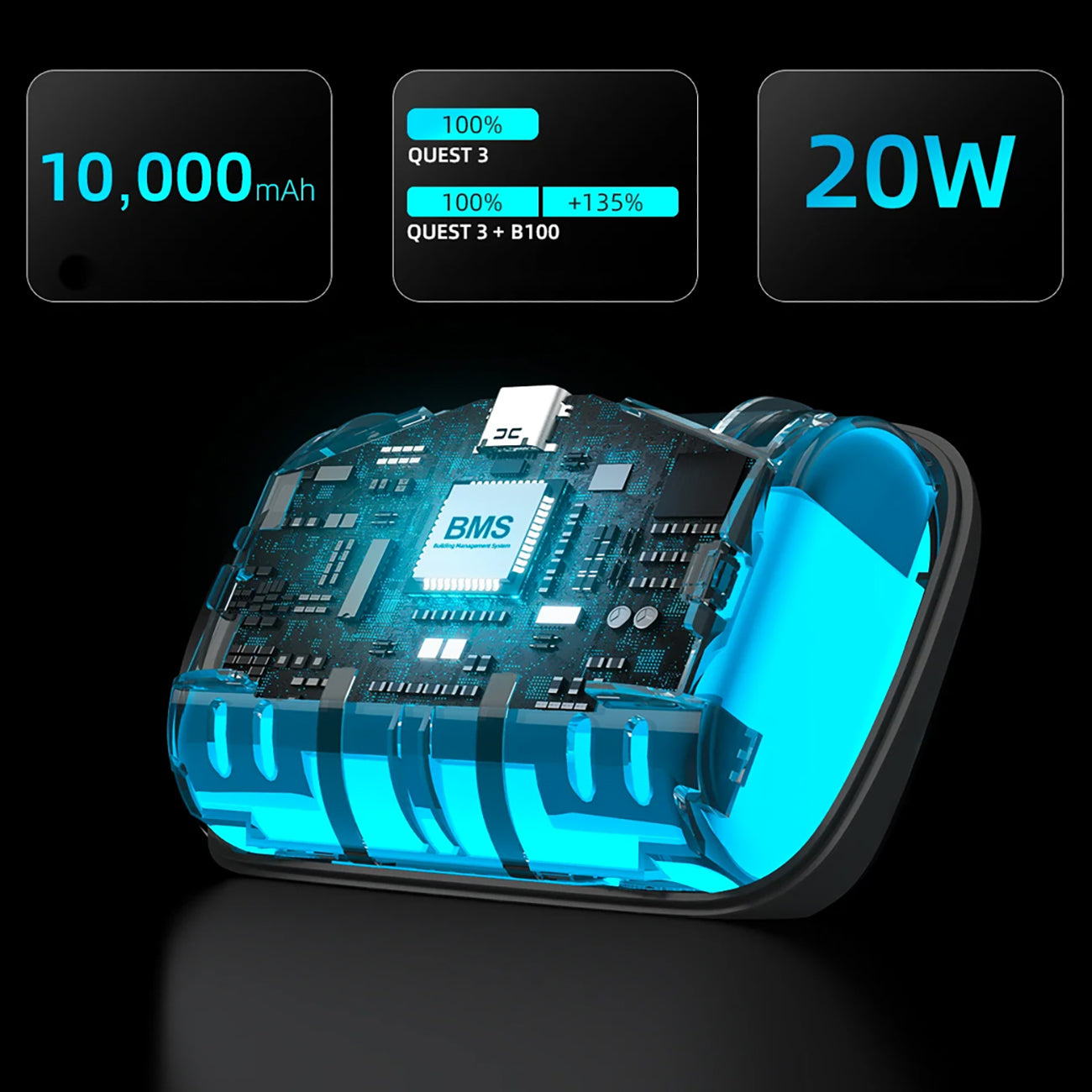 BoboVR B100 išorinė baterija Meta Quest S3 Pro ir E3 Pro - Balta -- Gaming Accessories