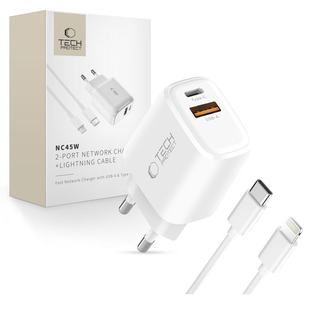 Tech-Protect sieninis įkroviklis NCA45W-GAN 2-Port 45W - baltas -- Cell phone chargers