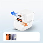 Tech-Protect sieninis įkroviklis NCA45W-GAN 2-Port USB-C / USB-A 45W - baltas -- Cell phone chargers