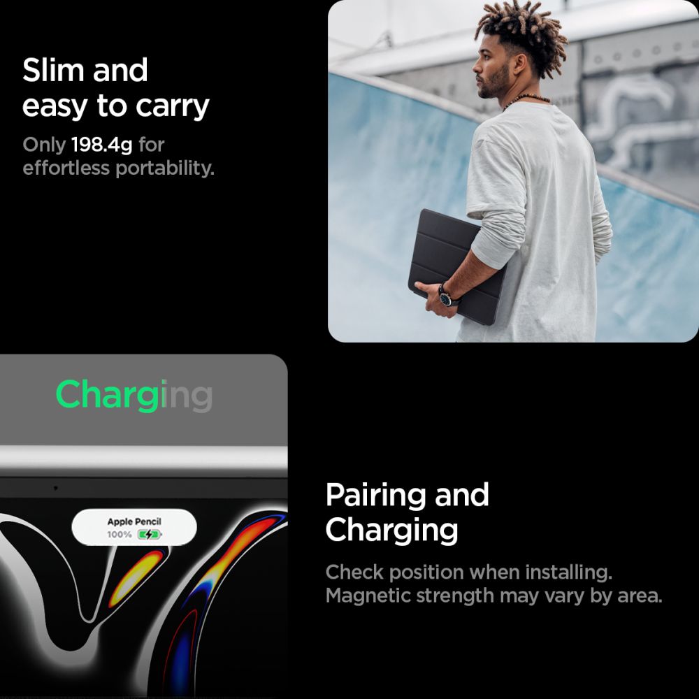 Spigen Liquid Air Folio dėklas, skirtas iPad Pro 11" (2024) iPad Pro 11" (2025) - juodas