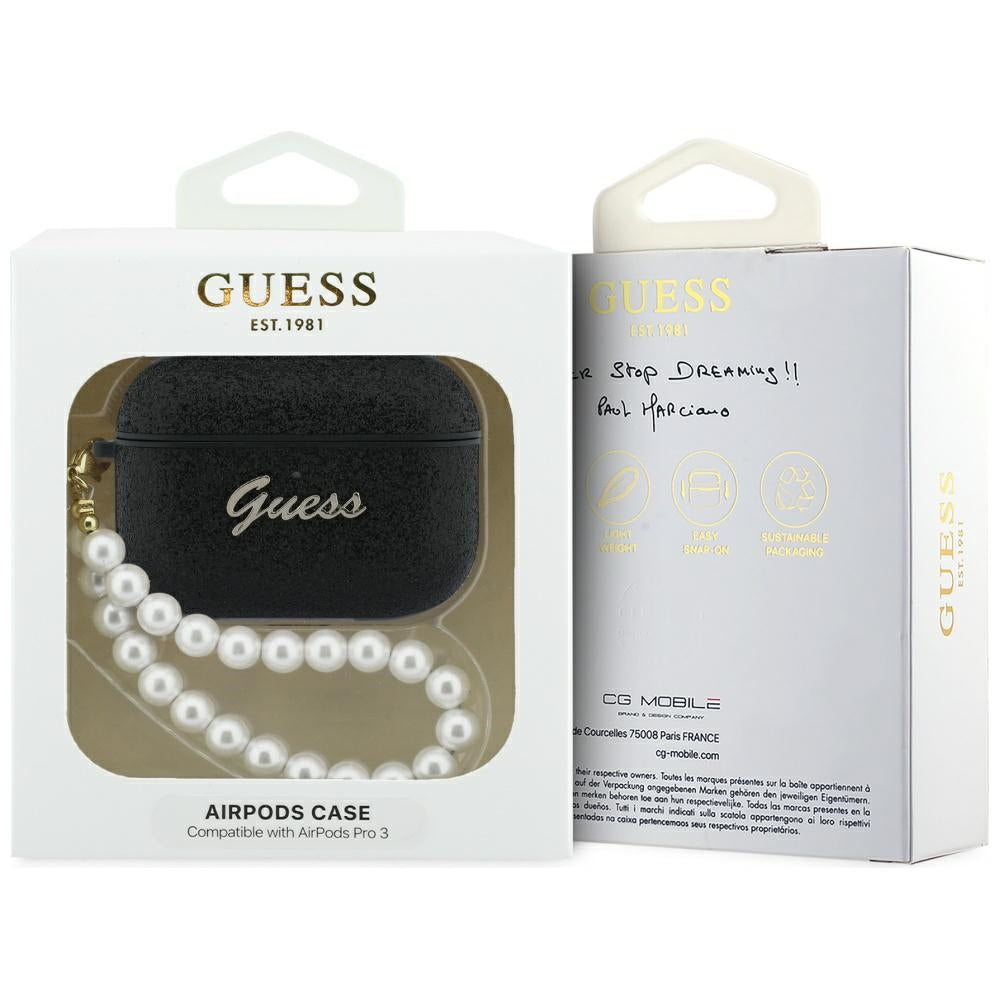 Guess Blizgantis perlų dirželis skirtas AirPods Pro 3 - Black