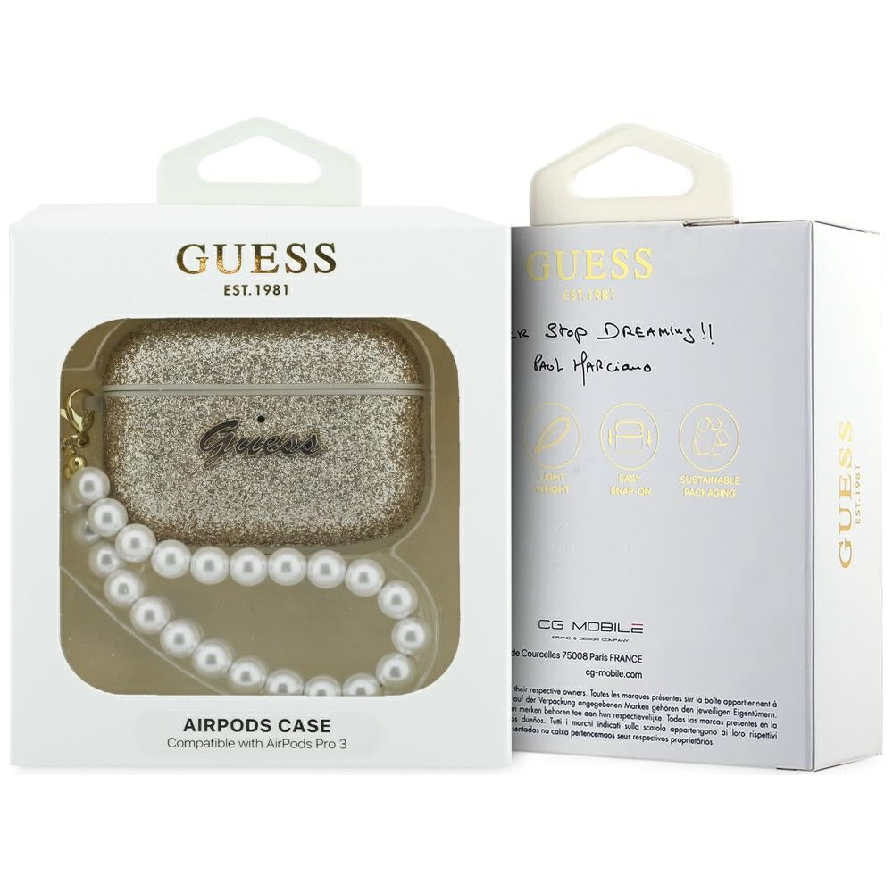 Guess Blizgantis perlų dirželis skirtas AirPods Pro 3 - Gold