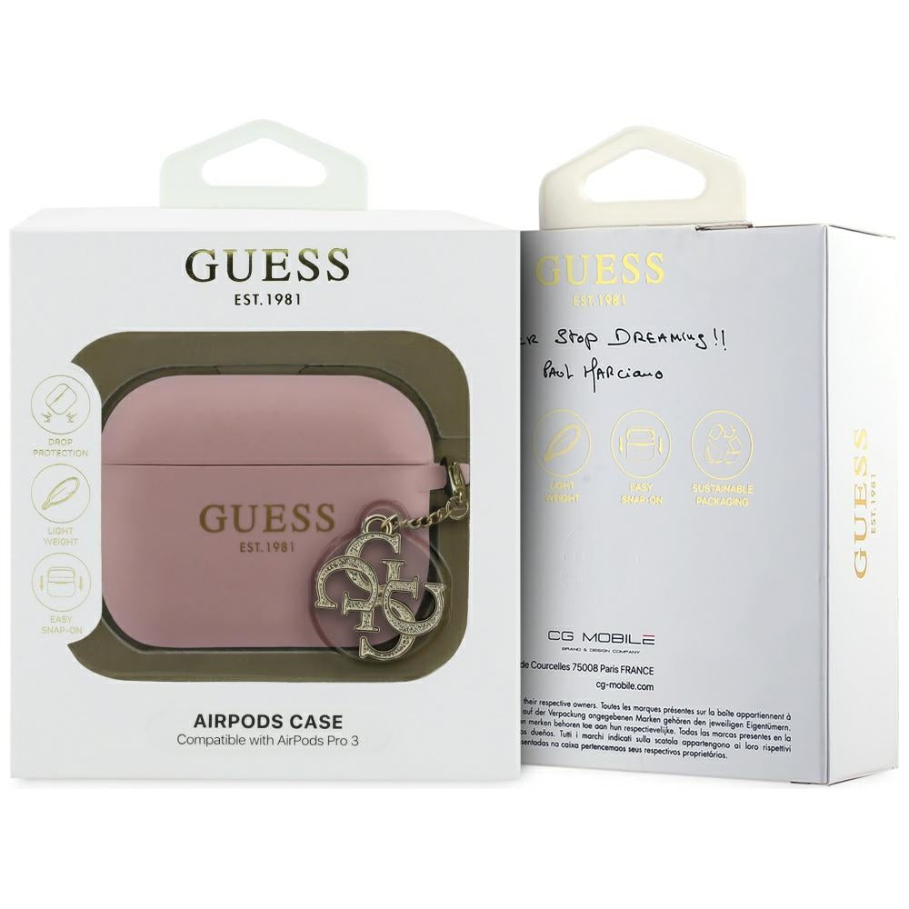Guess Silikoninis 4G Charm Dėklas, skirtas AirPods Pro 3 Pink -- Cell phone cases and covers