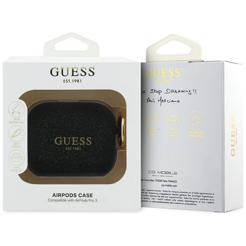 Guess Silikoninis blizgantis žiedo dėklas, skirtas AirPods Pro 3 - Black