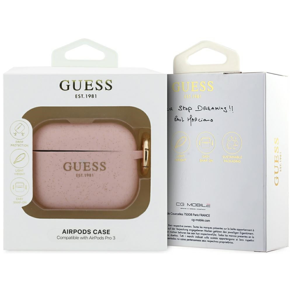 Guess Silikoninis blizgantis žiedo dėklas, skirtas AirPods Pro 3 - Pink