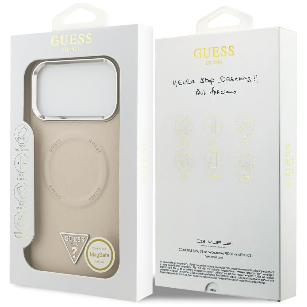Guess Trikampis logotipas MagSafe Dėklas, skirtas iPhone 17 Pro - Beige