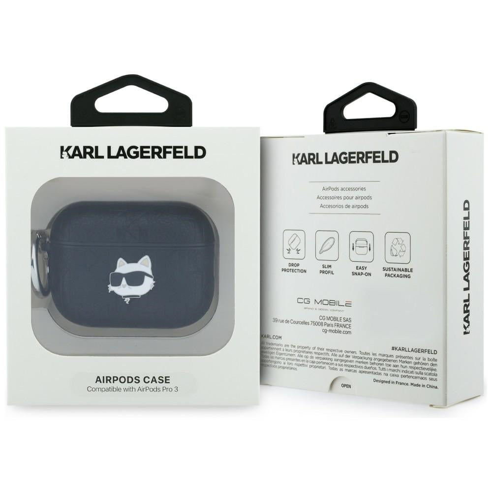 Karl Lagerfeld Monogram Choupette galvos dėklas, skirtas AirPods Pro 3 - Black