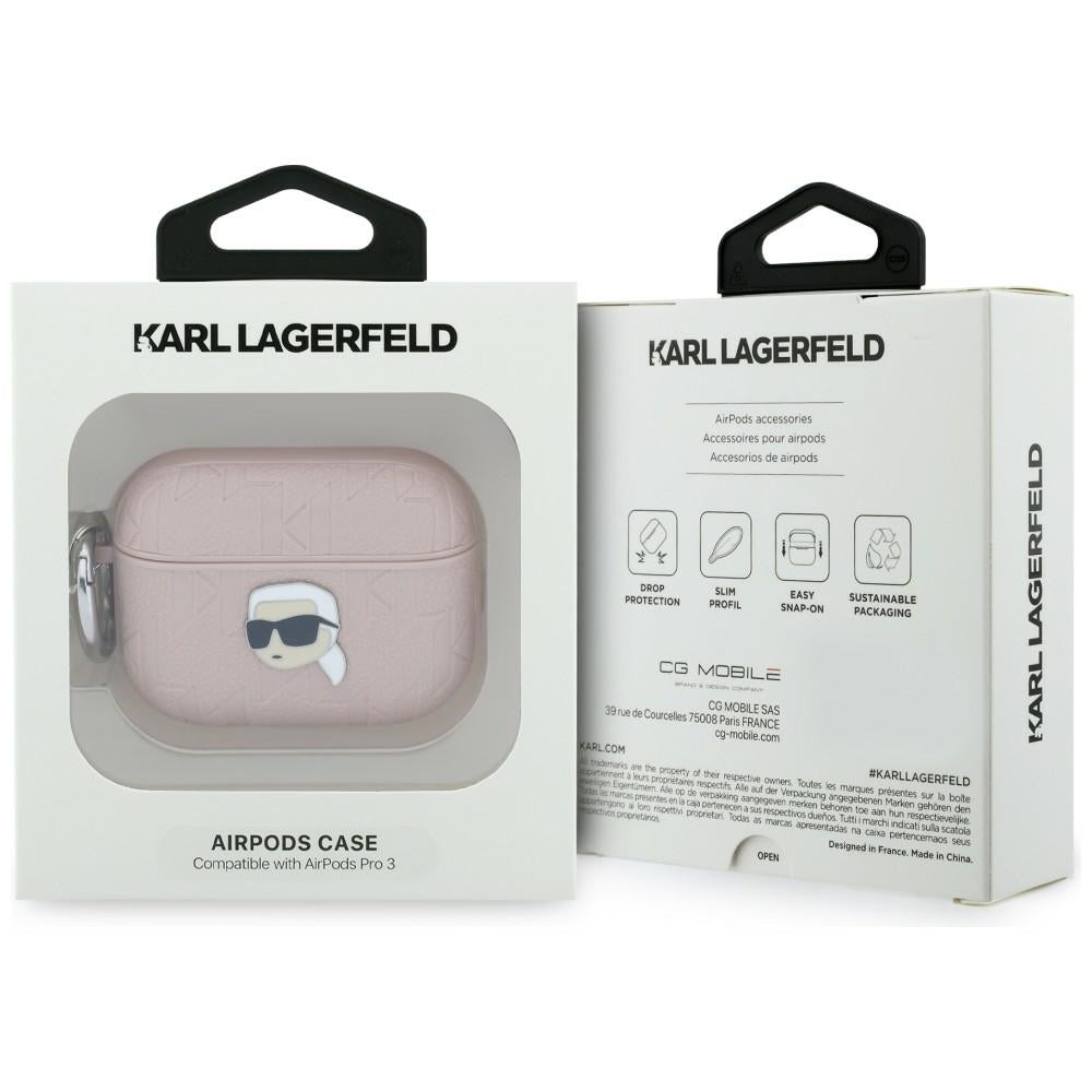 Karl Lagerfeld monograma Karl galvos dėklas, skirtas AirPods Pro 3 – rožinis