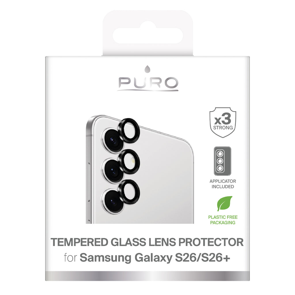 Puro grūdintas stiklas galinei kamerai, skirtas Samsung Galaxy S26/S26 Plus - su juodu rėmeliu