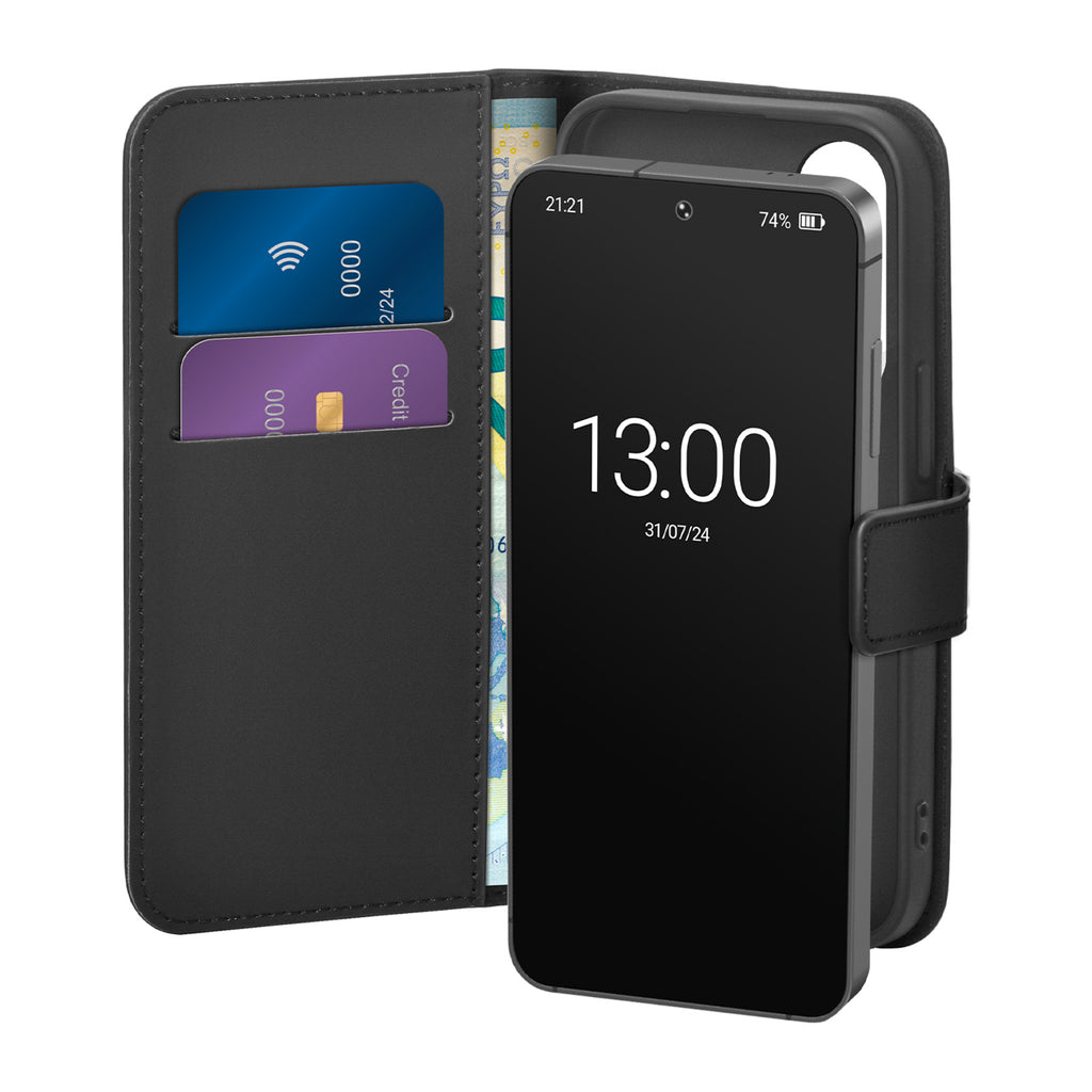 Puro ekologiškos odos dėklas, skirtas Samsung Galaxy S26 su pinigine – juodas