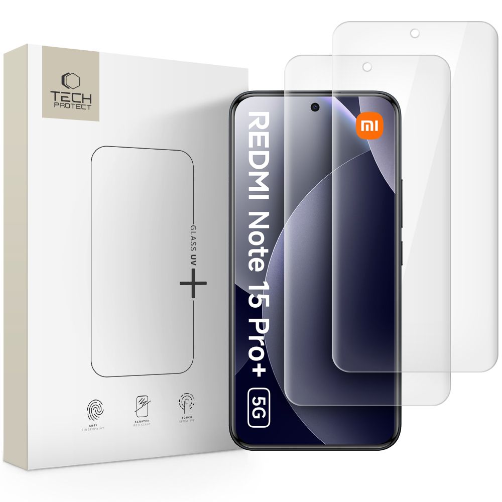 Tech-Protect Glass UV+ 2-Pack Grūdintas stiklas, skirtas Xiaomi Redmi Note 15 Pro+ 5G -- Cell phone tempered glass