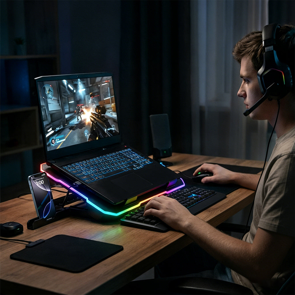 Wozinsky WDCX-A26 NitroCool RGB žaidimų nešiojamojo kompiuterio aušinimo priemonė - juoda -- Laptop Stands