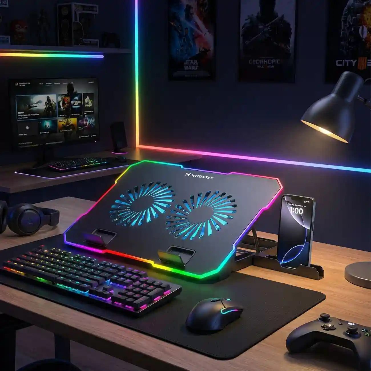 Wozinsky WDCX-A26 NitroCool RGB žaidimų nešiojamojo kompiuterio aušinimo priemonė - juoda -- Laptop Stands