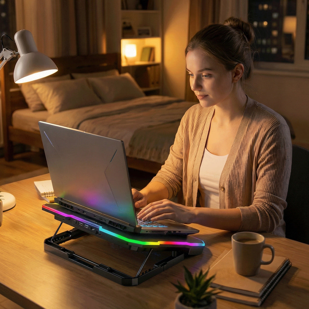 Wozinsky WDCX-A26 NitroCool RGB žaidimų nešiojamojo kompiuterio aušinimo priemonė - juoda -- Laptop Stands