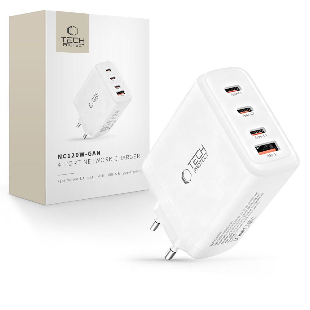 Tech-Protect sieninis įkroviklis NC120W-GAN 4-Port 120W - baltas -- Cell phone chargers