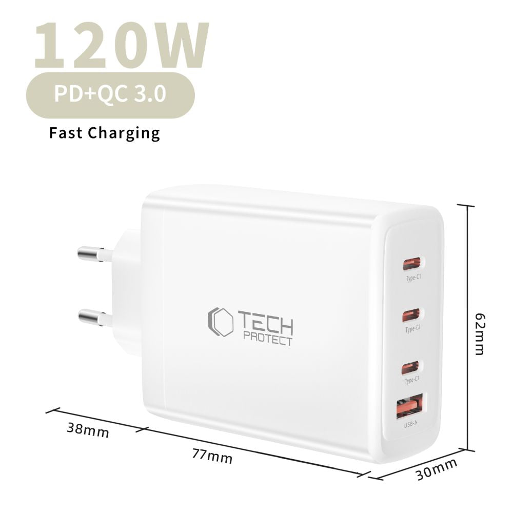 Tech-Protect sieninis įkroviklis NC120W-GAN 4-Port 120W - baltas -- Cell phone chargers