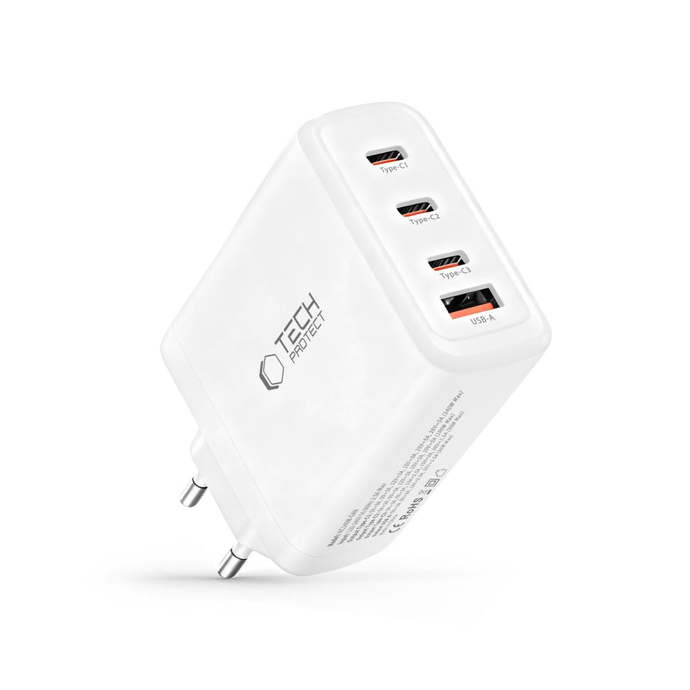 Tech-Protect sieninis įkroviklis NC140W-GAN 4-Port 140W - baltas -- Cell phone chargers