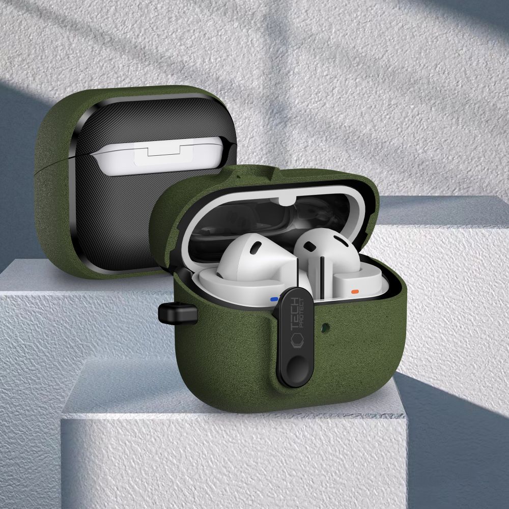 Tech-Protect Slim Hook Dėklas, skirtas Samsung Galaxy Buds 3 / 3 FE / 3 Pro - žalias -- Samsung Galaxy Buds 3 / Samsung 3...