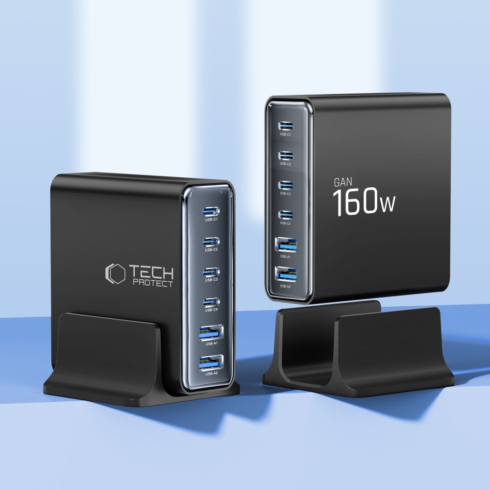 Tech-Protect sieninis įkroviklis DC160W-GAN 6-Port 160W - juodas -- Cell phone chargers