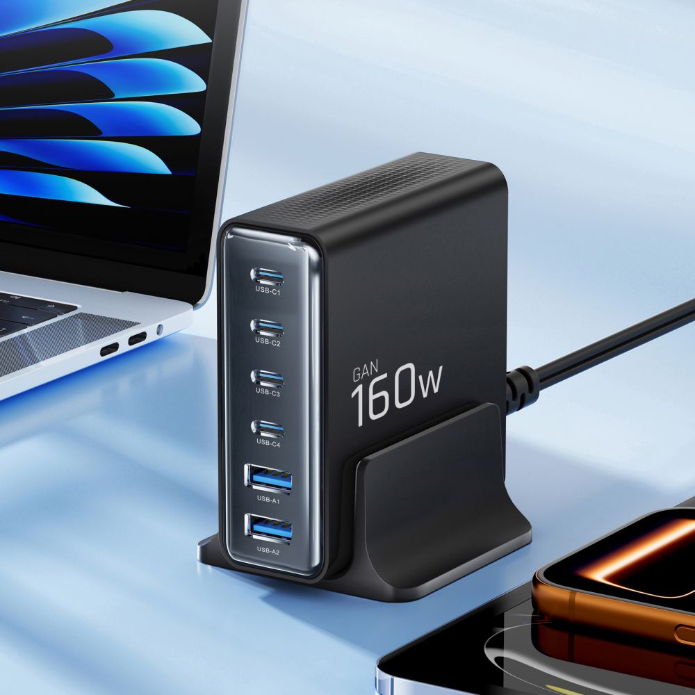 Tech-Protect sieninis įkroviklis DC160W-GAN 6-Port 160W - juodas -- Cell phone chargers