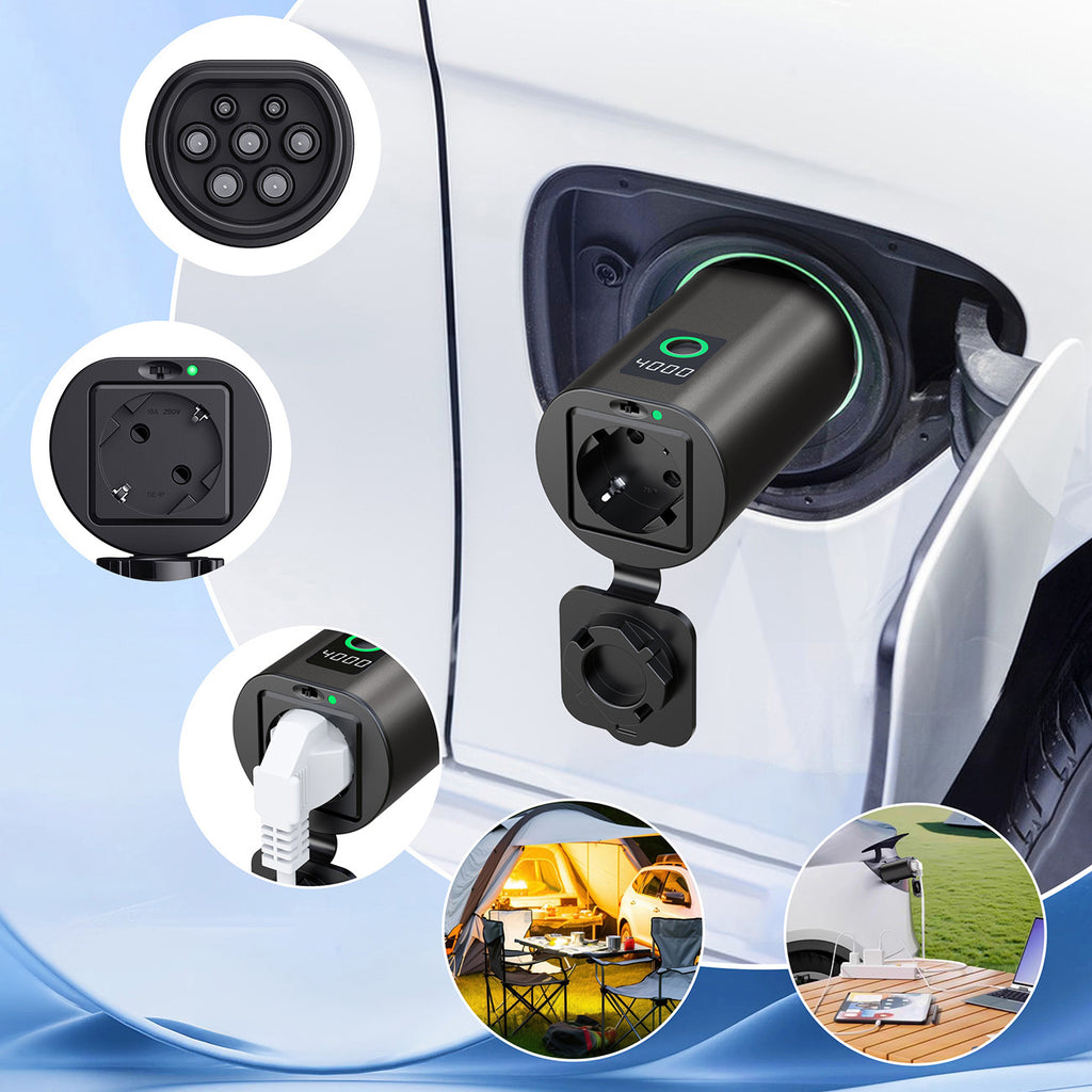 V2L Type 2 adapteris - Schuko 3500W su galios ekranu ir dėklu - juodas -- Network Adapters