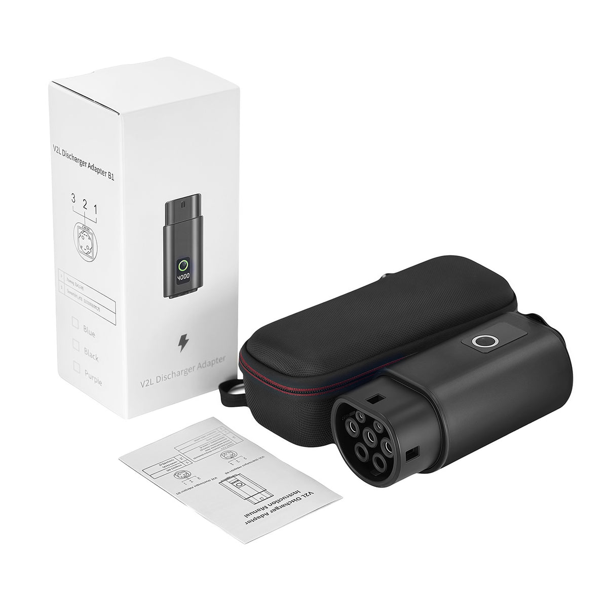 V2L Type 2 adapteris - Schuko 3500W su galios ekranu ir dėklu - juodas -- Network Adapters
