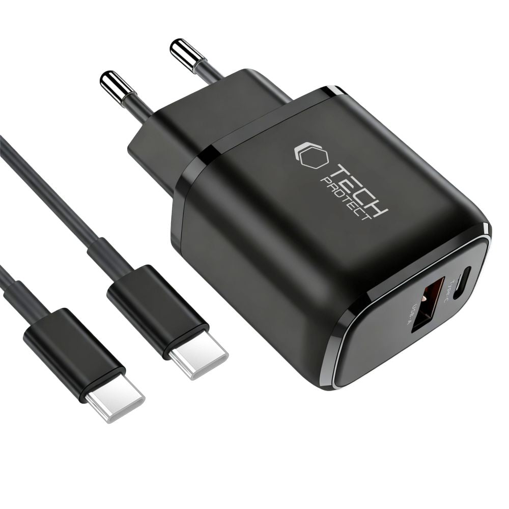 Tech-Protect sieninis įkroviklis NCA45W-GAN 2-Port 45W su USB-C laidu - juodas -- Cell phone chargers