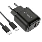 Tech-Protect sieninis įkroviklis NCA45W-GAN 2-Port 45W su USB-C laidu - juodas -- Cell phone chargers