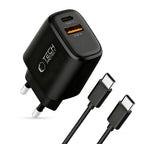 Tech-Protect sieninis įkroviklis NCA45W-GAN 2-Port 45W su USB-C laidu - juodas -- Cell phone chargers