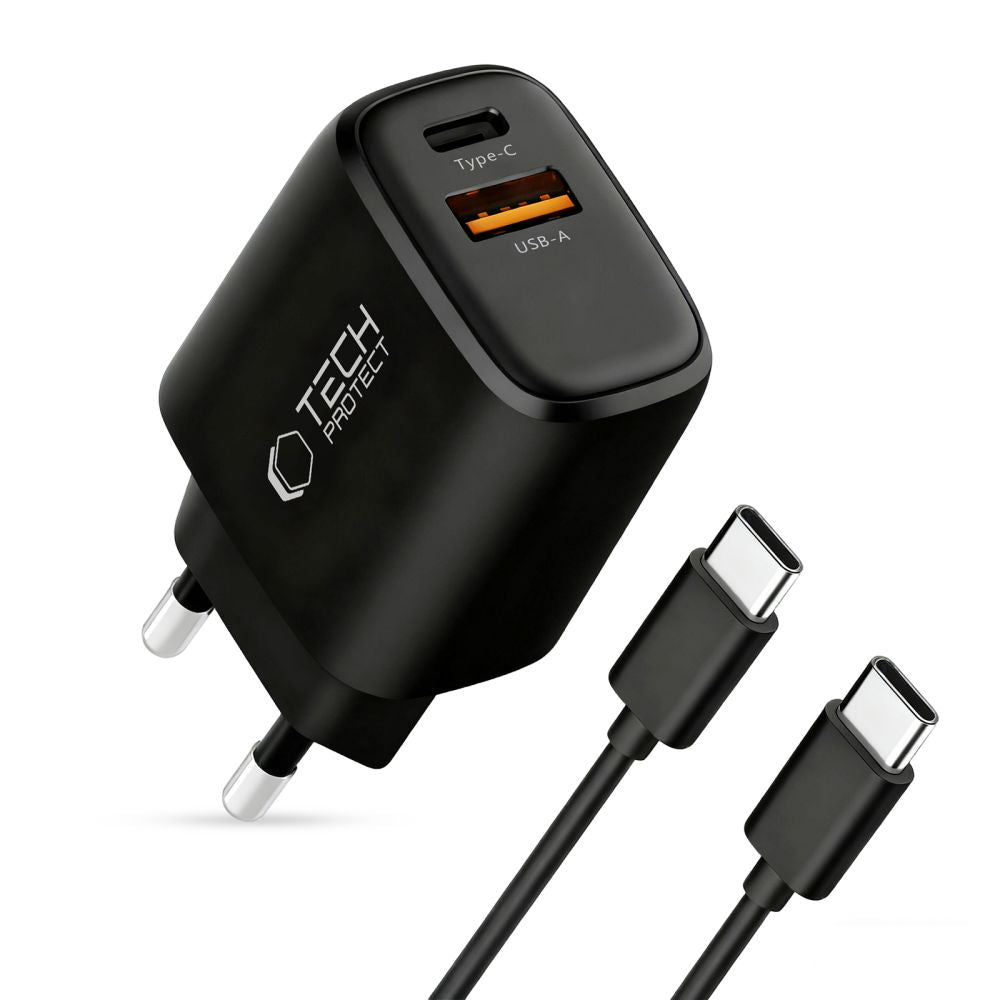 Tech-Protect sieninis įkroviklis NCA45W-GAN 2-Port 45W su USB-C laidu - juodas -- Cell phone chargers