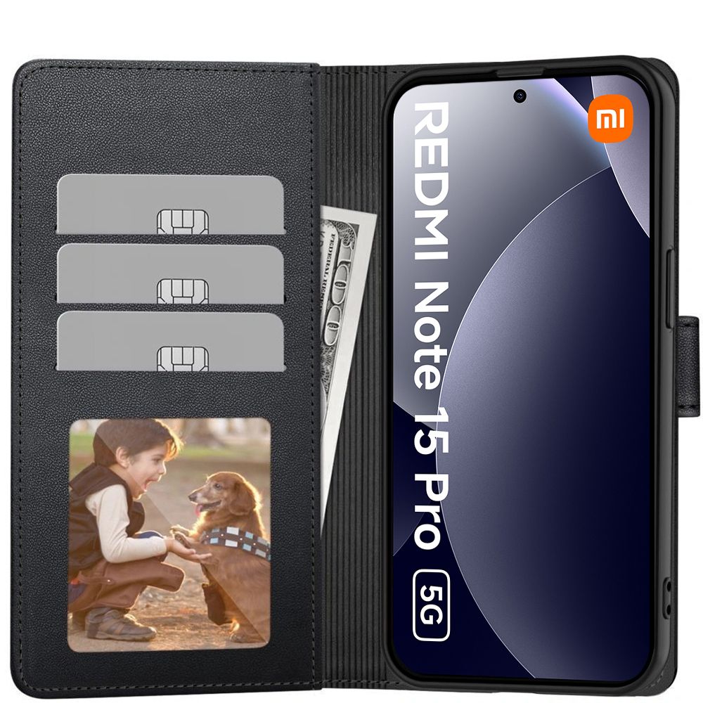 „Tech-Protect“ piniginės dėklas, skirtas „Xiaomi Redmi Note 15 Pro 5G“ – juodas -- Xiaomi Redmi Note 15 Pro 5G / Redmi...