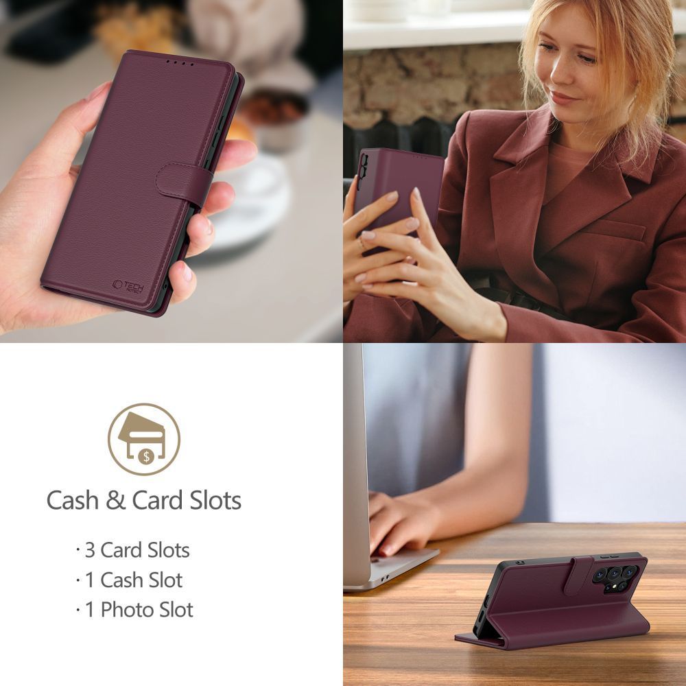 „Tech-Protect“ piniginės dėklas, skirtas „Xiaomi Redmi Note 15 Pro 5G“ – bordo spalvos -- Xiaomi Redmi Note 15 Pro 5G /...