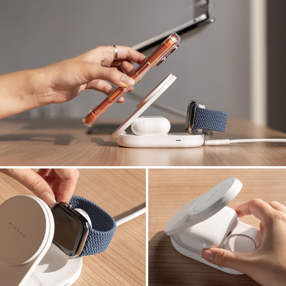 Ringke QI2.2 25W 3in1 Magnetic MagSafe indukcinis įkroviklis - baltas