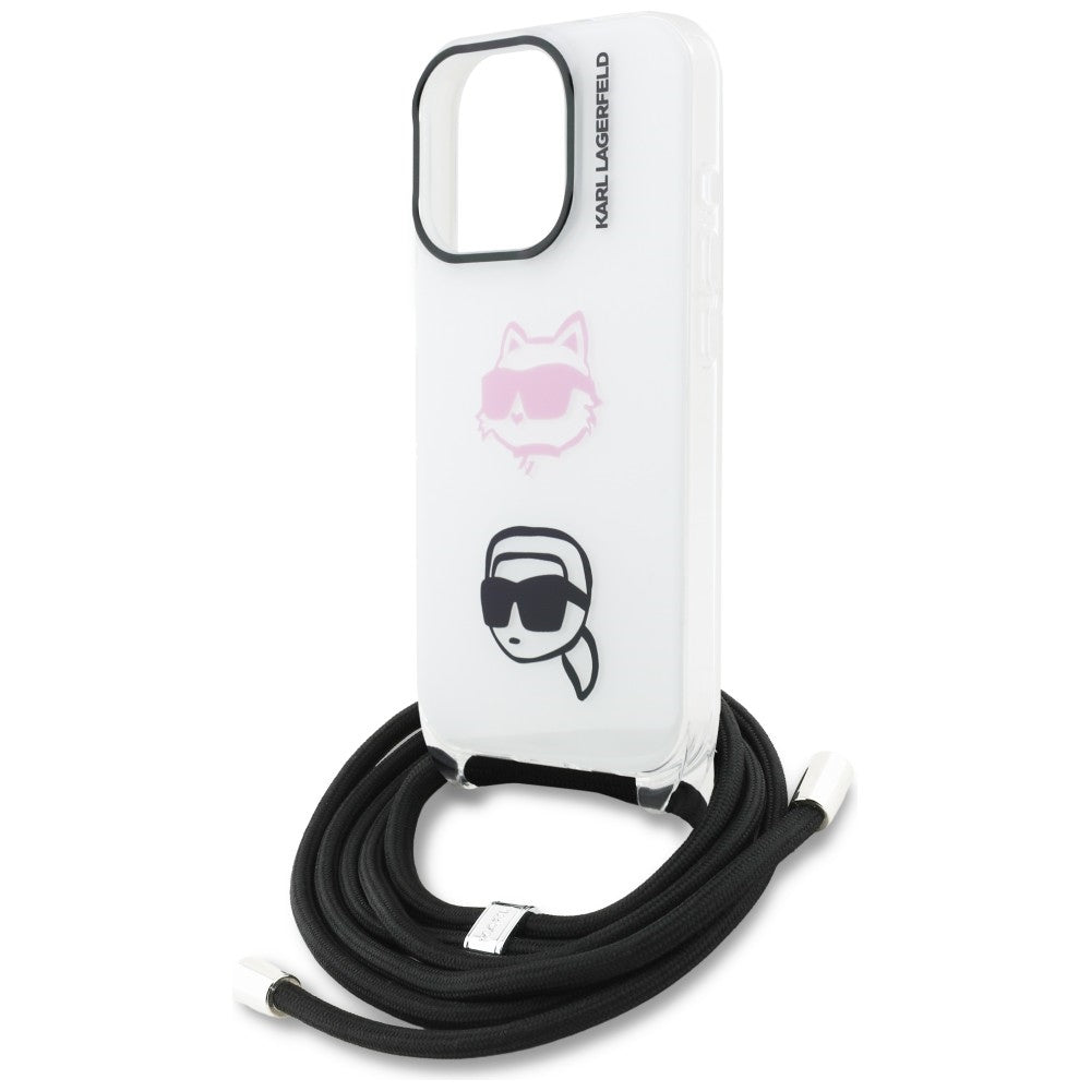Karl Lagerfeld IML Crossbody Karl&Choupette galvos dėklas, skirtas iPhone 16 Pro – baltas