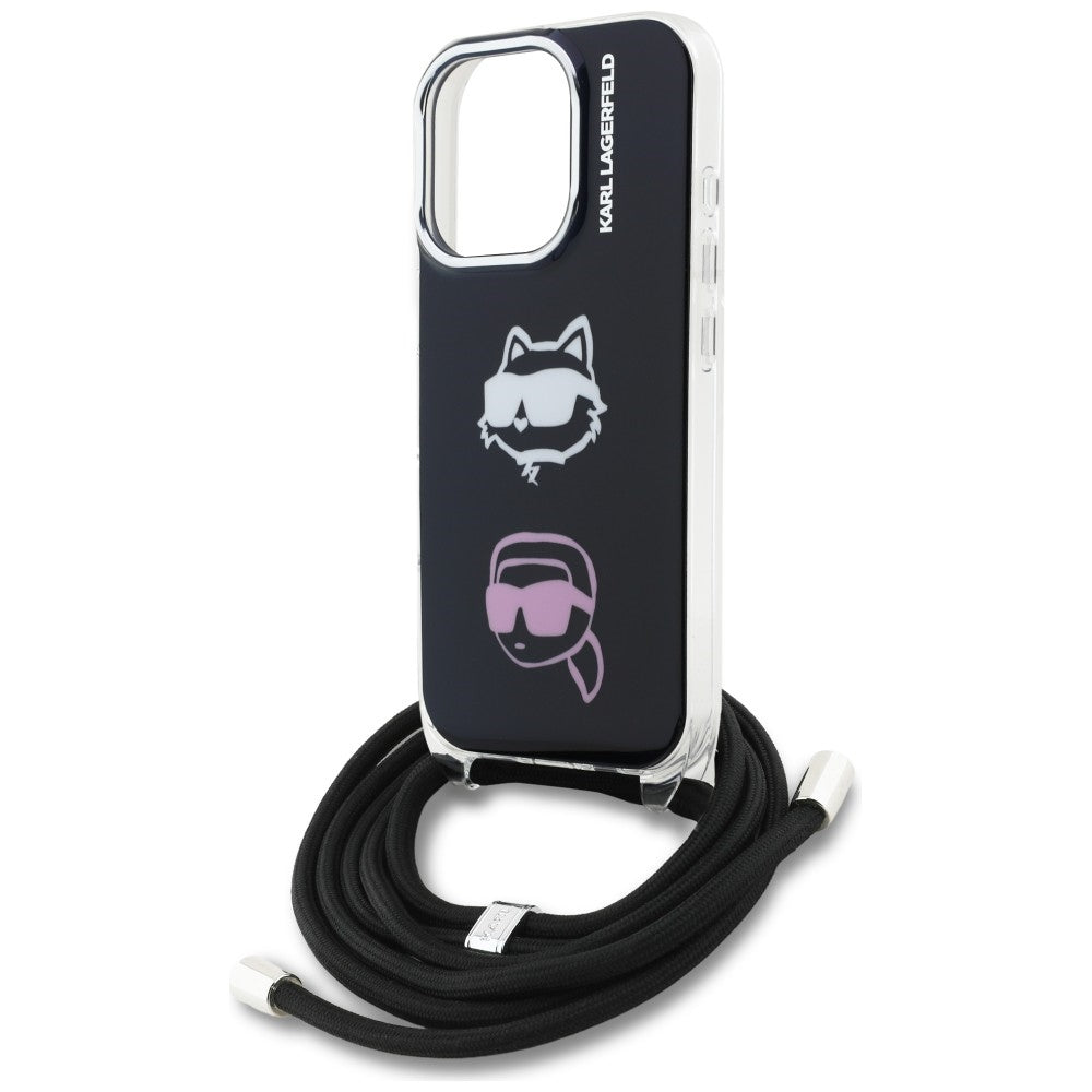 Karl Lagerfeld IML Crossbody Karl&Choupette galvos dėklas, skirtas iPhone 16 Pro – juodas